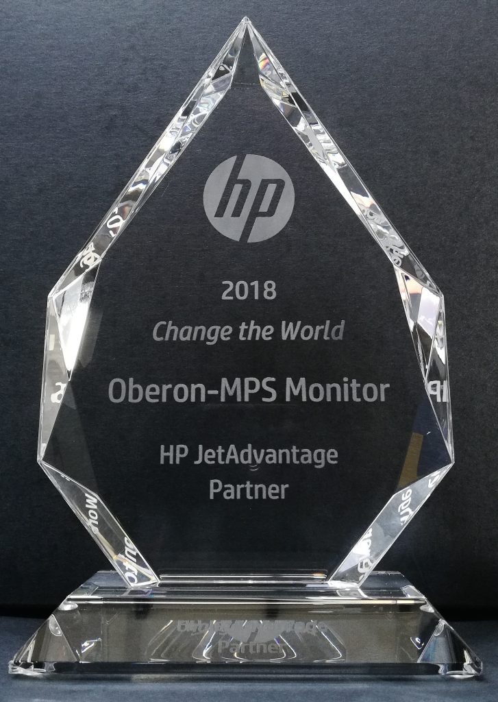 Oberon and MPS Monitor win the HP JetAdvantage Partner Change the World 2018 award